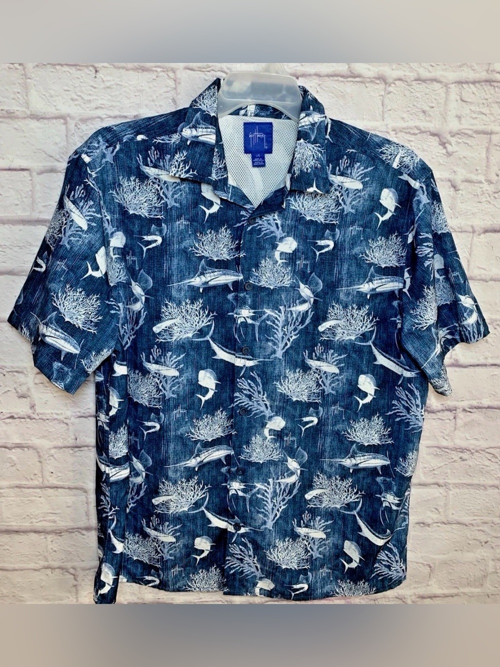 Guy Harvey LS Button Down Fishing Shirt LG Blue